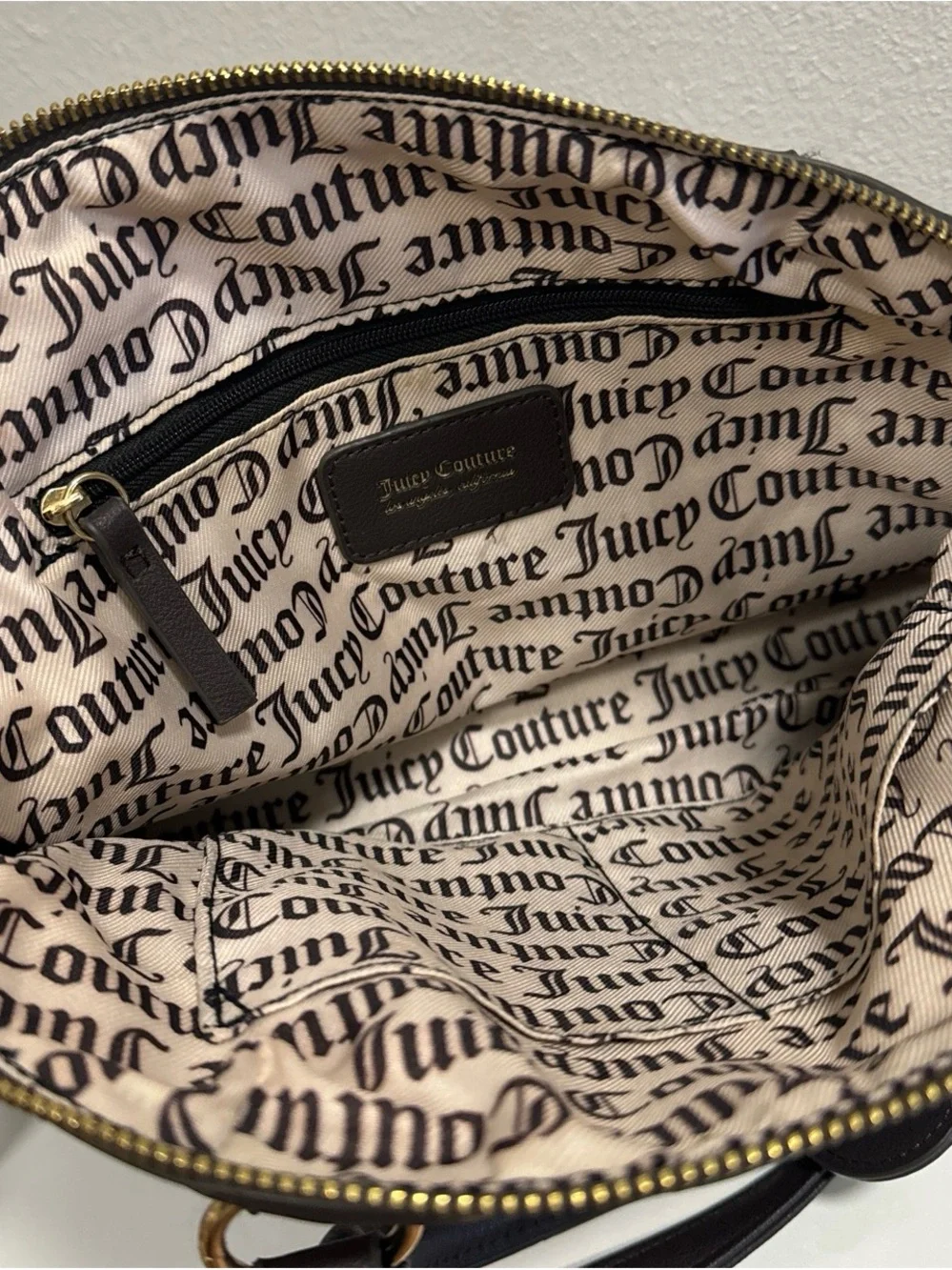 Juicy Couture Pink and Black Crest Satchel with Heart Charm